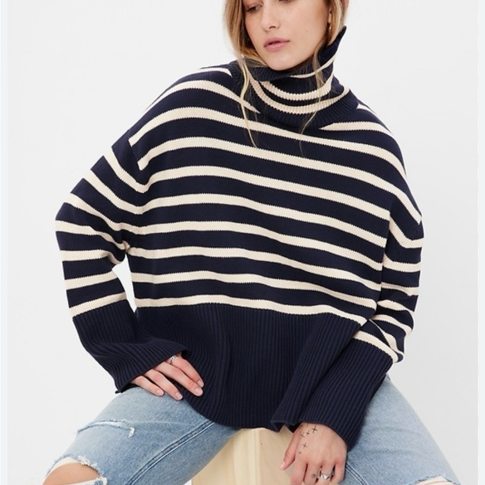 GAP Navy and Cream Striped Turtleneck Sweater